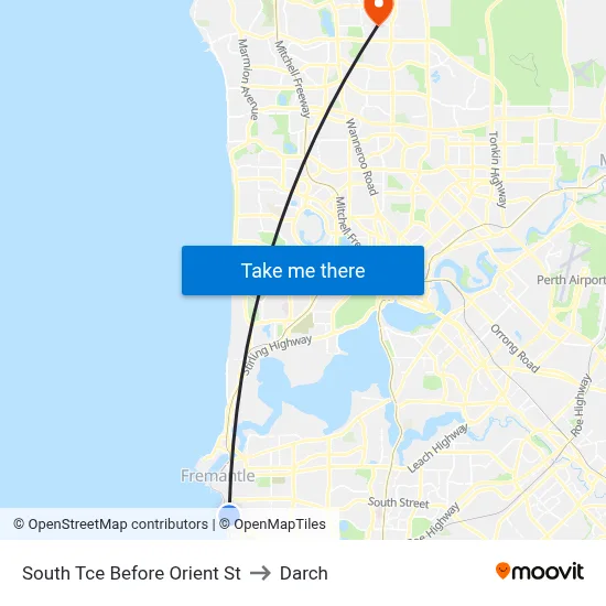 South Tce Before Orient St to Darch map