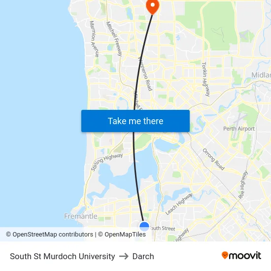 South St Murdoch University to Darch map