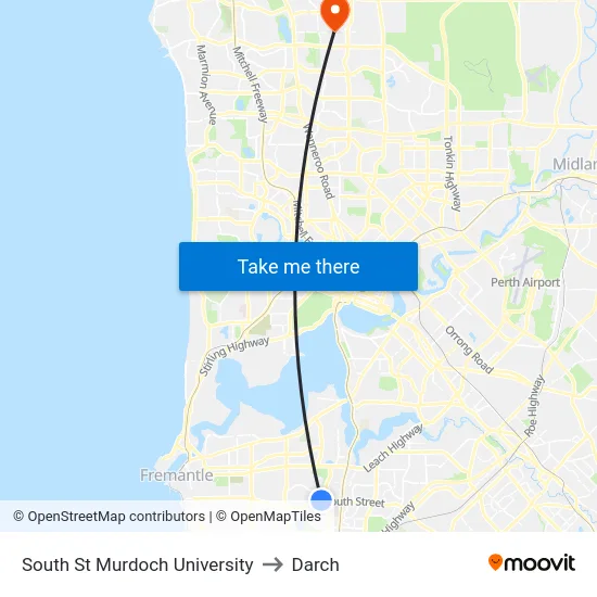 South St Murdoch University to Darch map