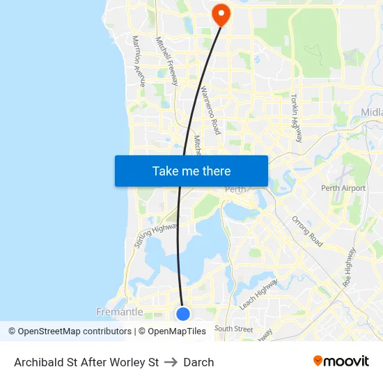 Archibald St After Worley St to Darch map