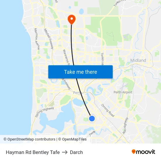 Hayman Rd Bentley Tafe to Darch map