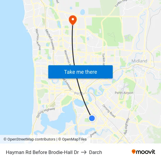 Hayman Rd Before Brodie-Hall Dr to Darch map