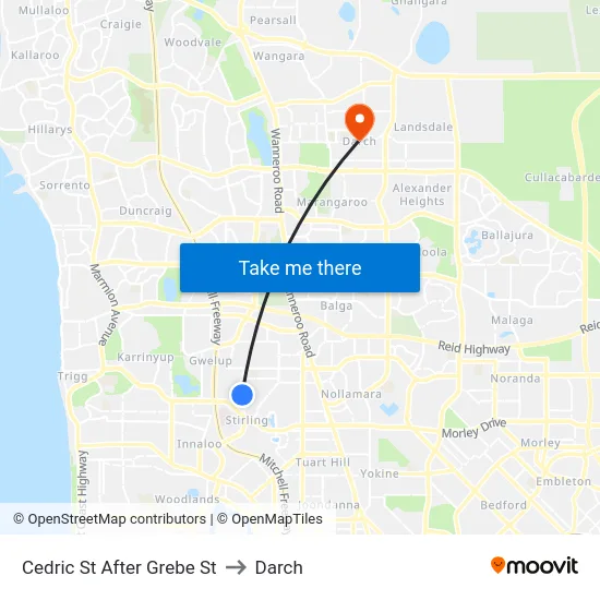 Cedric St After Grebe St to Darch map