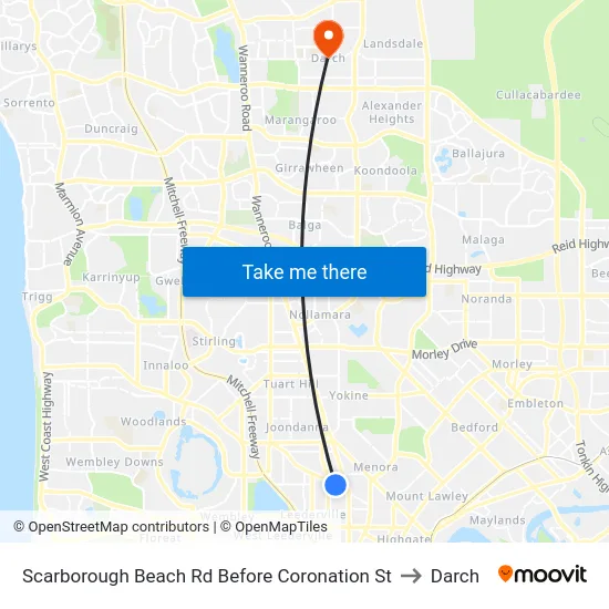 Scarborough Beach Rd Before Coronation St to Darch map