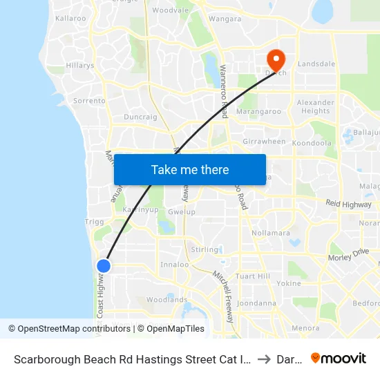 Scarborough Beach Rd Hastings Street Cat Id 19 to Darch map
