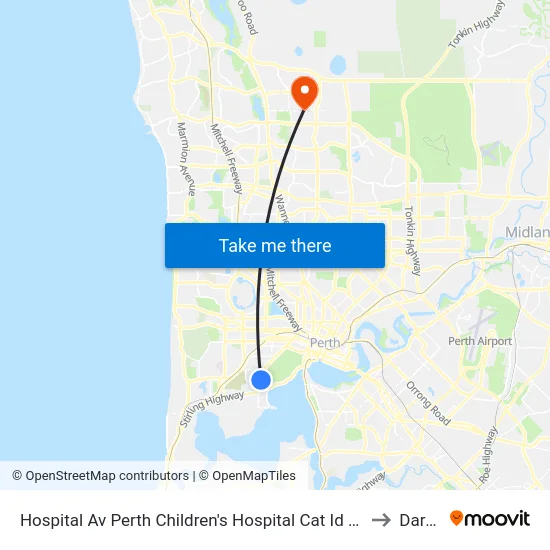 Hospital Av Perth Children's Hospital Cat Id 132 to Darch map