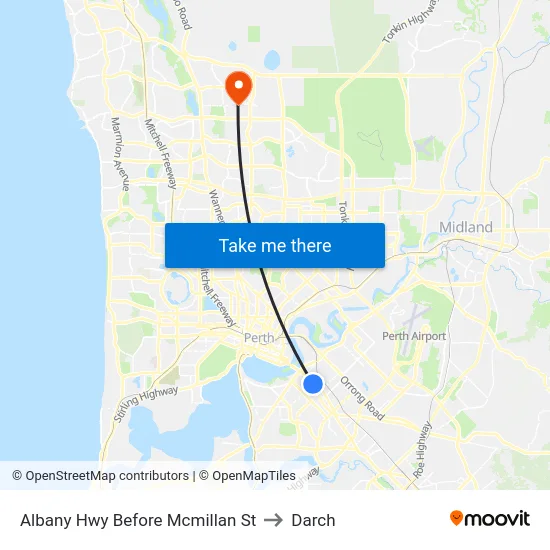 Albany Hwy Before Mcmillan St to Darch map