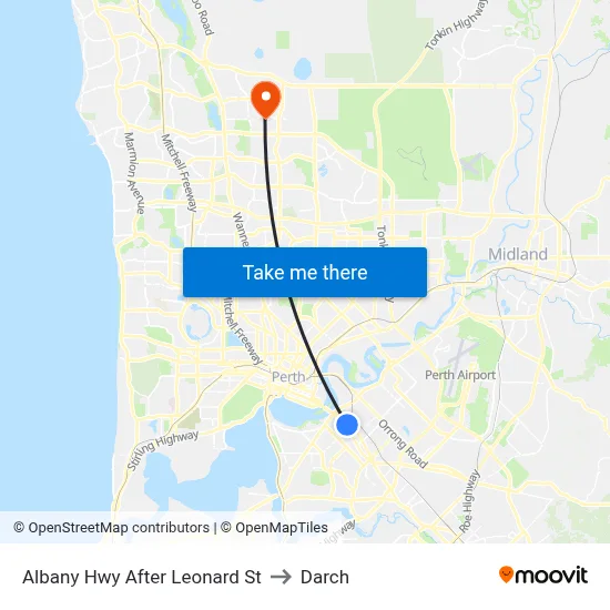 Albany Hwy After Leonard St to Darch map