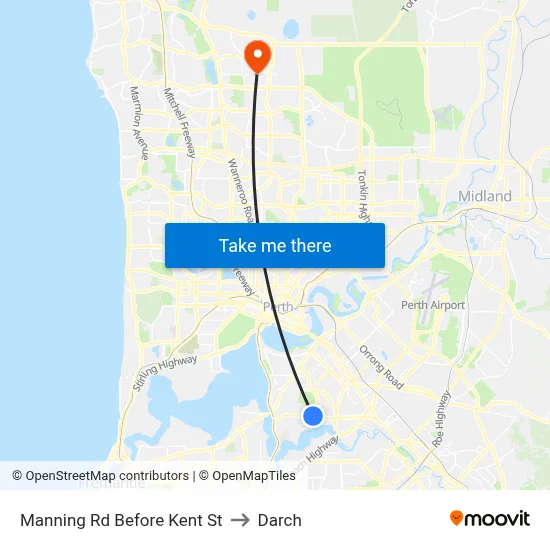 Manning Rd Before Kent St to Darch map