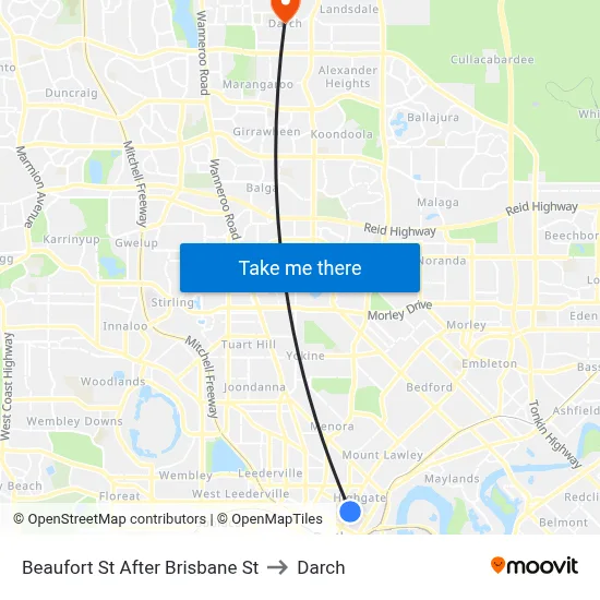 Beaufort St After Brisbane St to Darch map