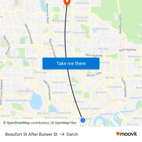 Beaufort St After Bulwer St to Darch map