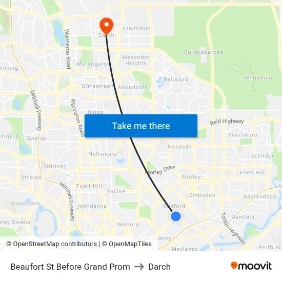 Beaufort St Before Grand Prom to Darch map
