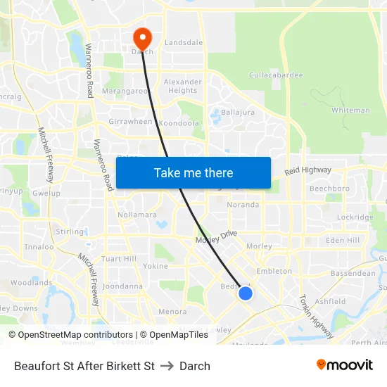 Beaufort St After Birkett St to Darch map