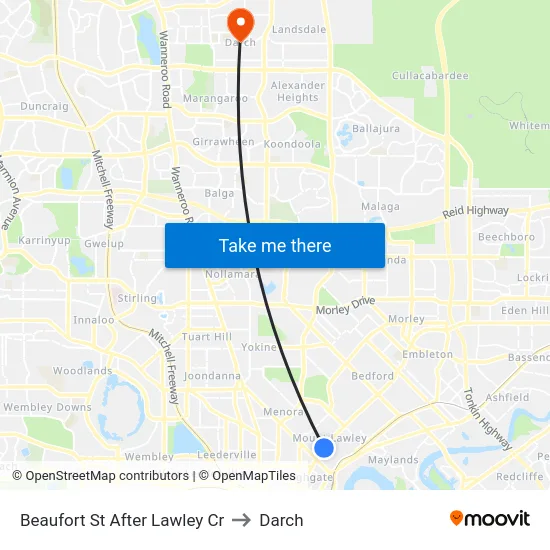 Beaufort St After Lawley Cr to Darch map