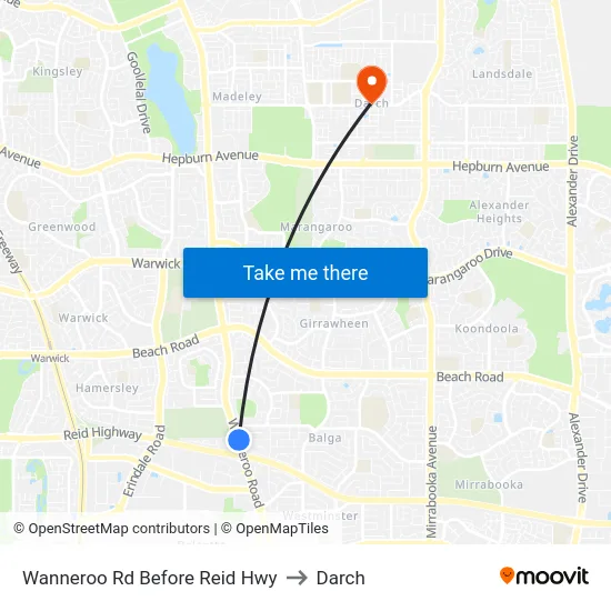 Wanneroo Rd Before Reid Hwy to Darch map