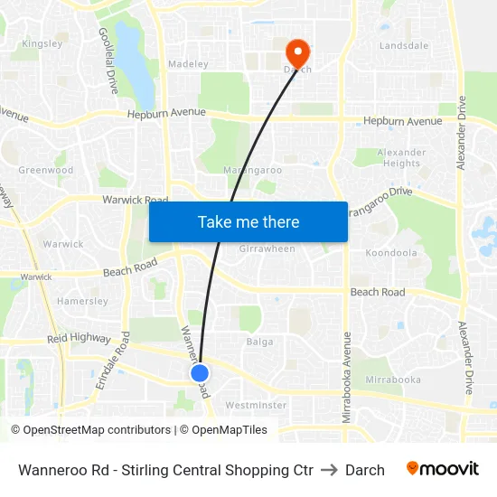 Wanneroo Rd - Stirling Central Shopping Ctr to Darch map