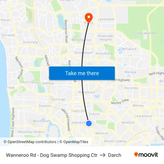 Wanneroo Rd - Dog Swamp Shopping Ctr to Darch map