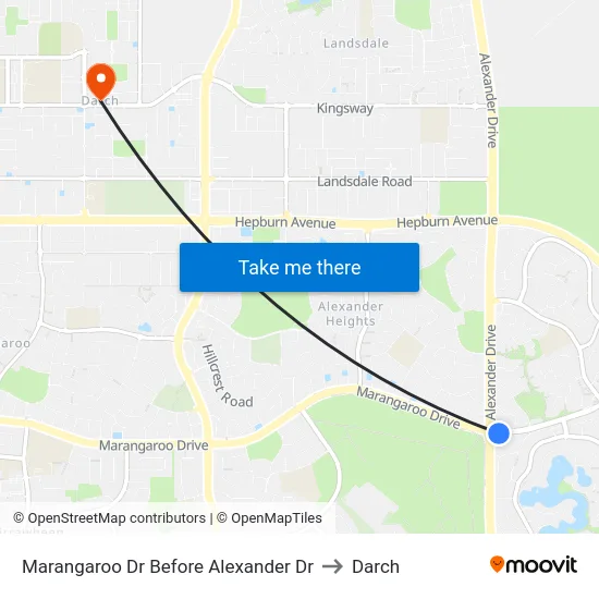 Marangaroo Dr Before Alexander Dr to Darch map