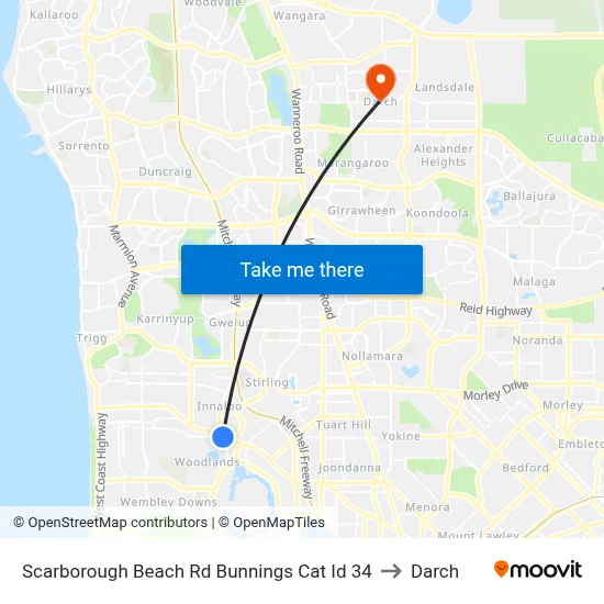Scarborough Beach Rd Bunnings Cat Id 34 to Darch map