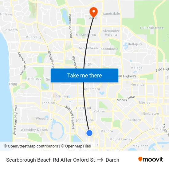 Scarborough Beach Rd After Oxford St to Darch map