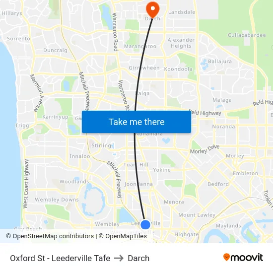 Oxford St - Leederville Tafe to Darch map