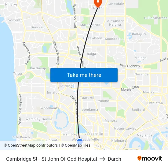Cambridge St - St John Of God Hospital to Darch map