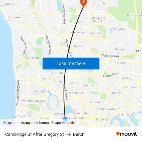Cambridge St After Gregory St to Darch map