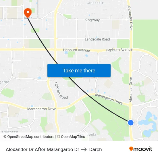 Alexander Dr After Marangaroo Dr to Darch map