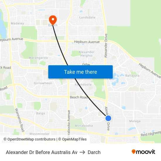 Alexander Dr Before Australis Av to Darch map