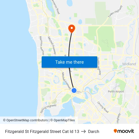 Fitzgerald St Fitzgerald Street Cat Id 13 to Darch map