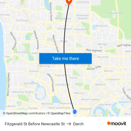 Fitzgerald St Before Newcastle St to Darch map
