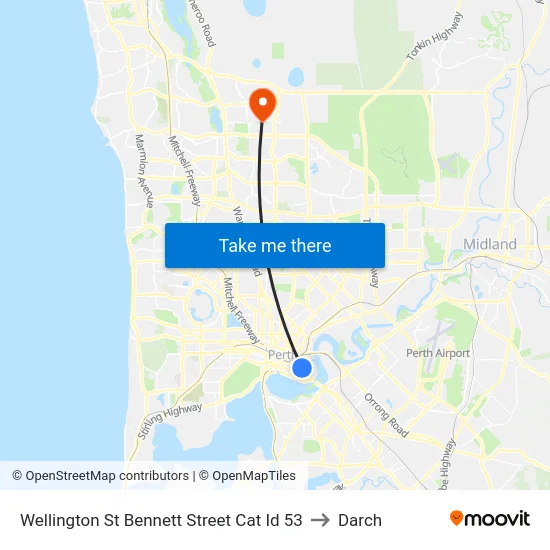 Wellington St Bennett Street Cat Id 53 to Darch map