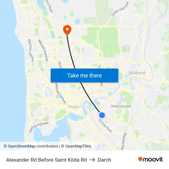 Alexander Rd Before Saint Kilda Rd to Darch map