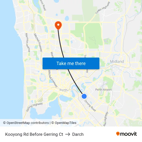 Kooyong Rd Before Gerring Ct to Darch map