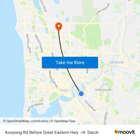Kooyong Rd Before Great Eastern Hwy to Darch map