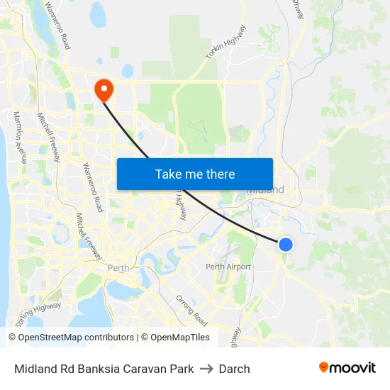 Midland Rd Banksia Caravan Park to Darch map