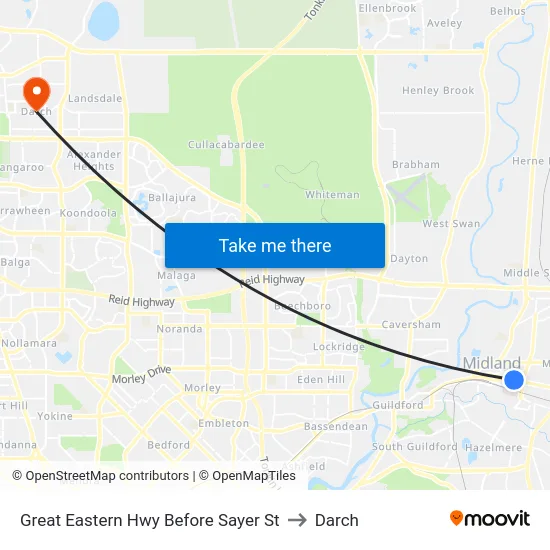Great Eastern Hwy Before Sayer St to Darch map