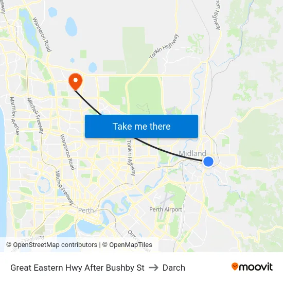 Great Eastern Hwy After Bushby St to Darch map