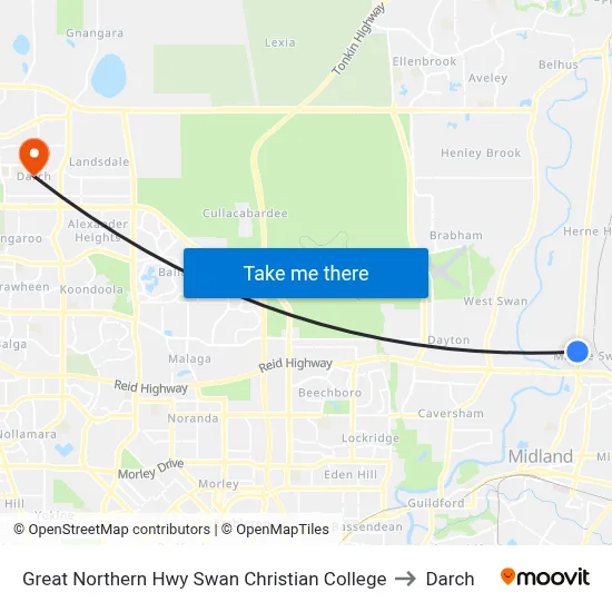 Great Northern Hwy Swan Christian College to Darch map