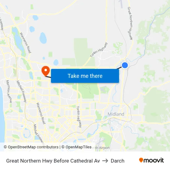 Great Northern Hwy Before Cathedral Av to Darch map