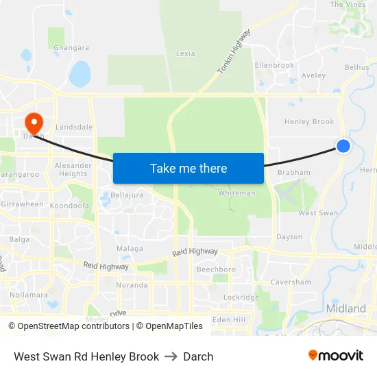West Swan Rd Henley Brook to Darch map