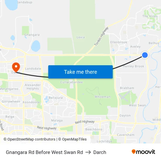 Gnangara Rd Before West Swan Rd to Darch map