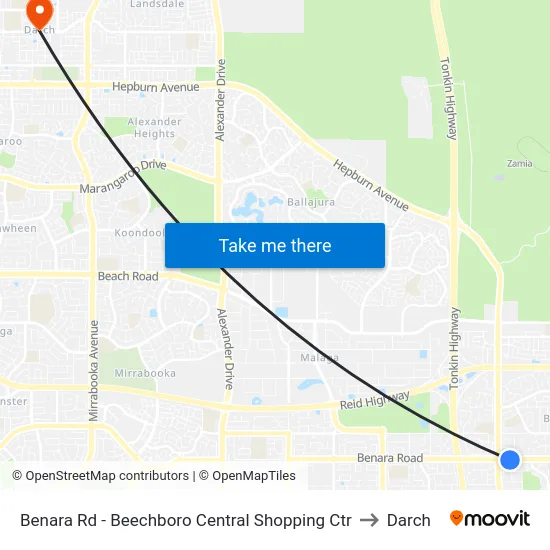 Benara Rd - Beechboro Central Shopping Ctr to Darch map