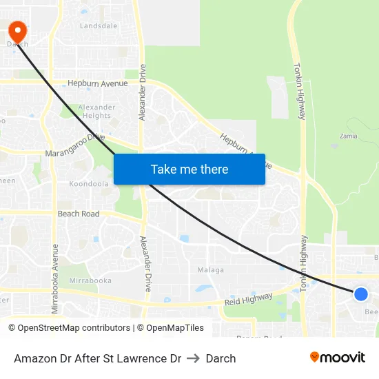 Amazon Dr After St Lawrence Dr to Darch map