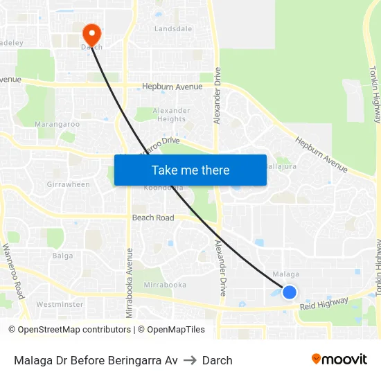 Malaga Dr Before Beringarra Av to Darch map