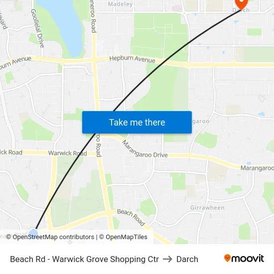 Beach Rd - Warwick Grove Shopping Ctr to Darch map