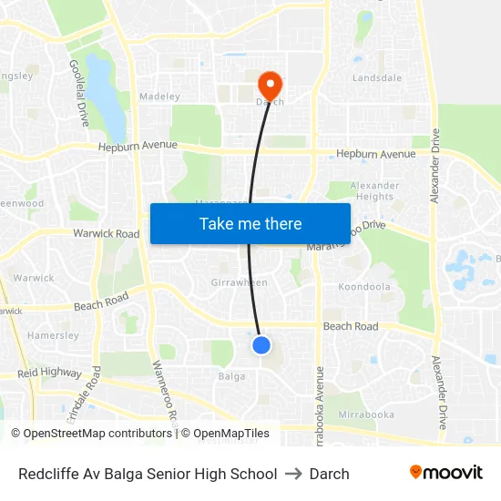Redcliffe Av Balga Senior High School to Darch map