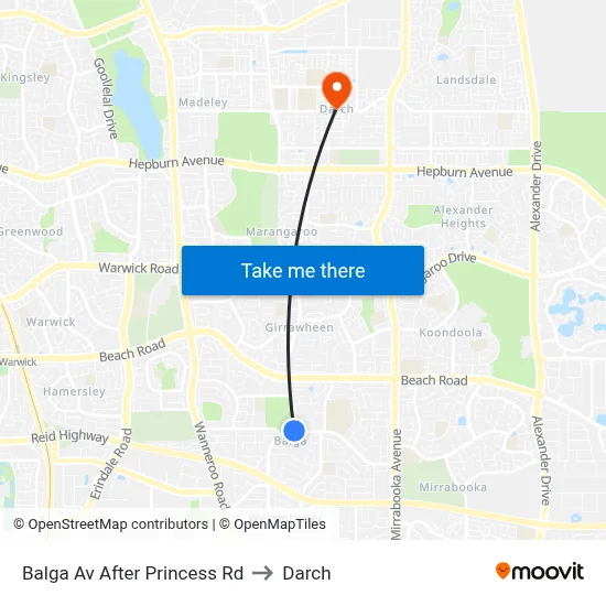 Balga Av After Princess Rd to Darch map