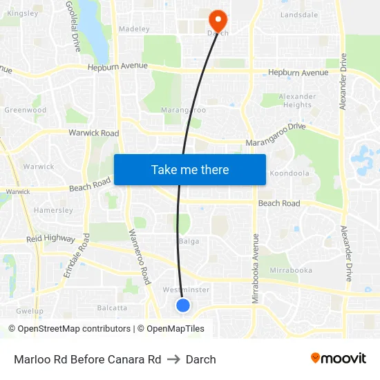 Marloo Rd Before Canara Rd to Darch map