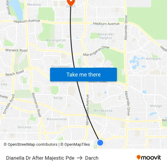 Dianella Dr After Majestic Pde to Darch map